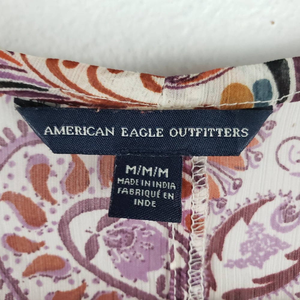 American Eagle Women's M Open Front Long Shawl Rust Gold Paisley Boho Lagenlook - Picture 3 of 8